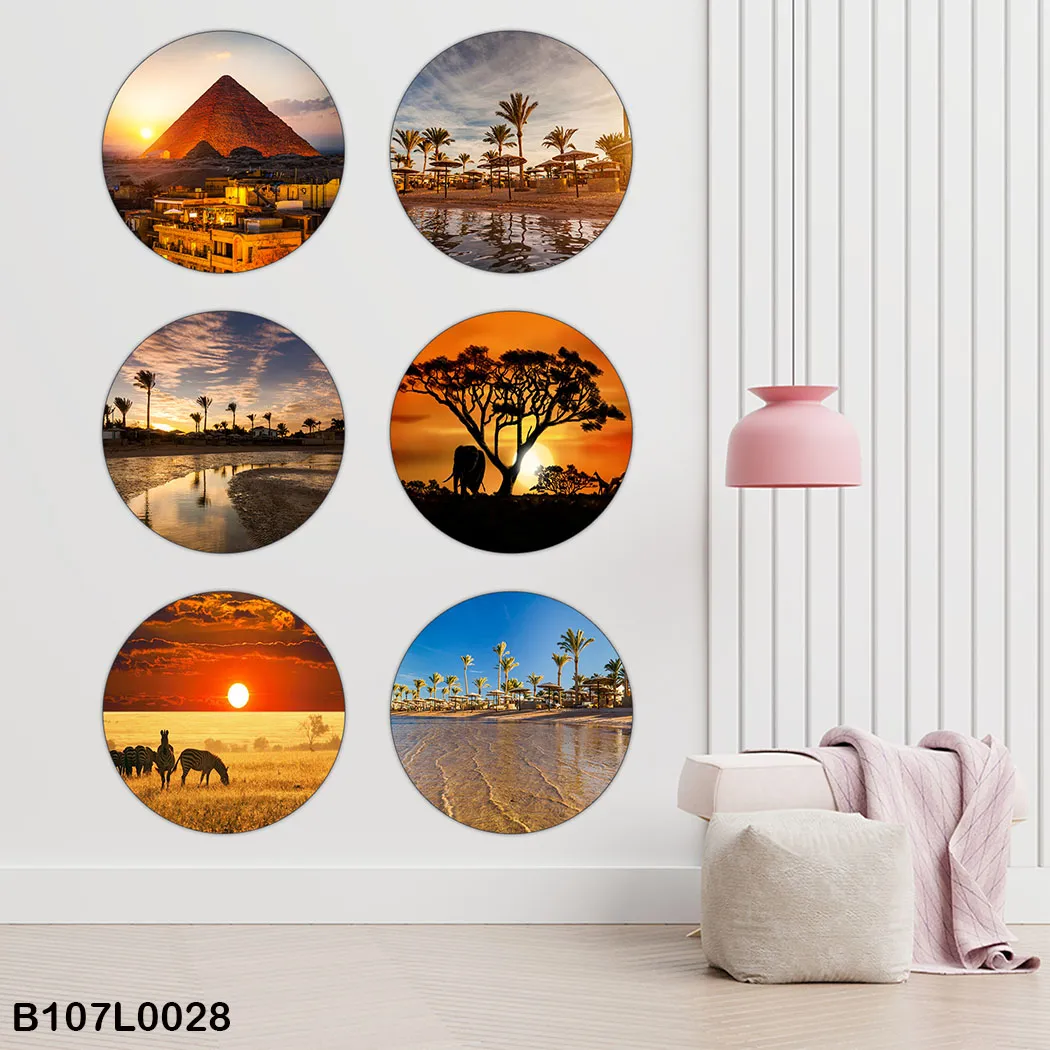 Set of Six Circular Printed Paintings