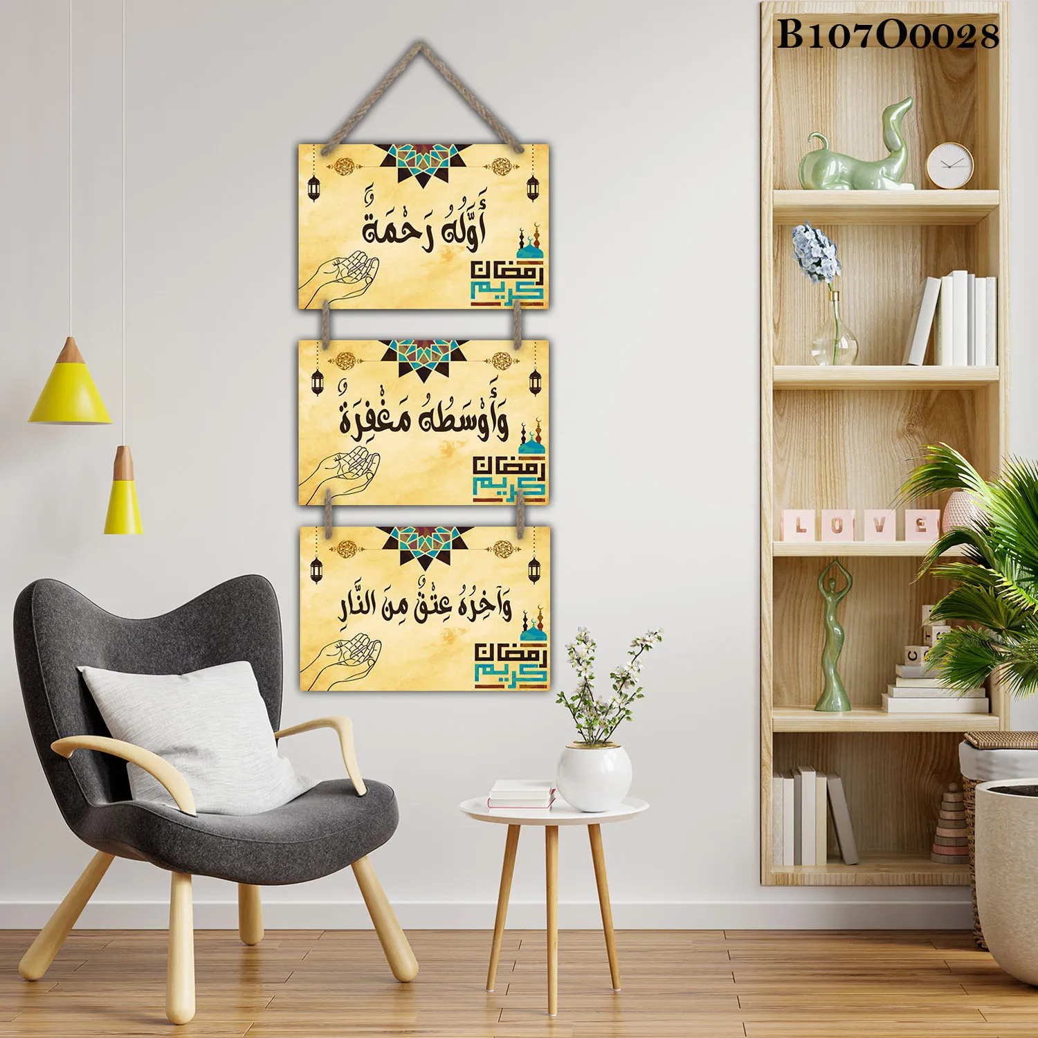 Modern Triptych , Hanging Paintings, Rope Hanging