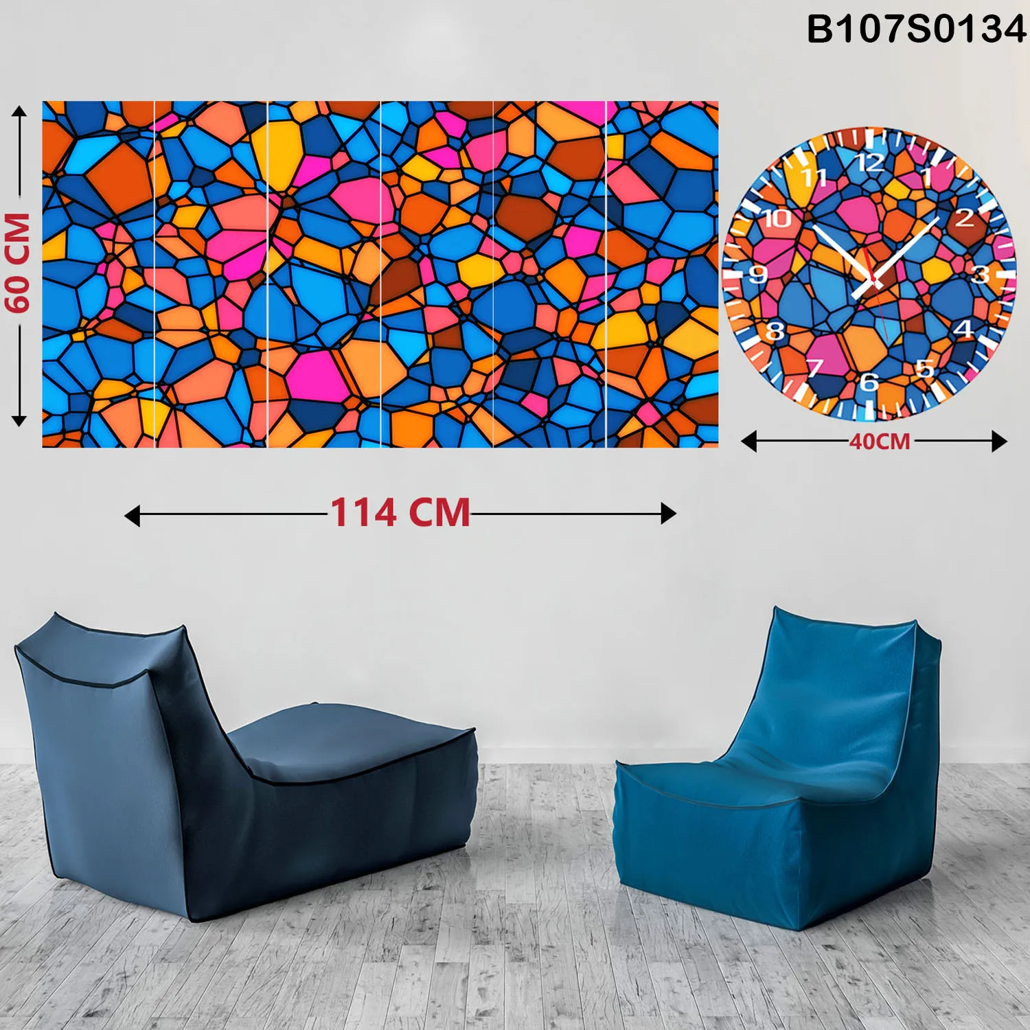 Six Piece Painting with Clock