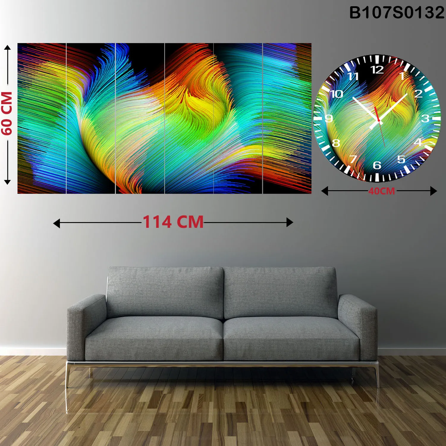 Six Piece Painting with Clock