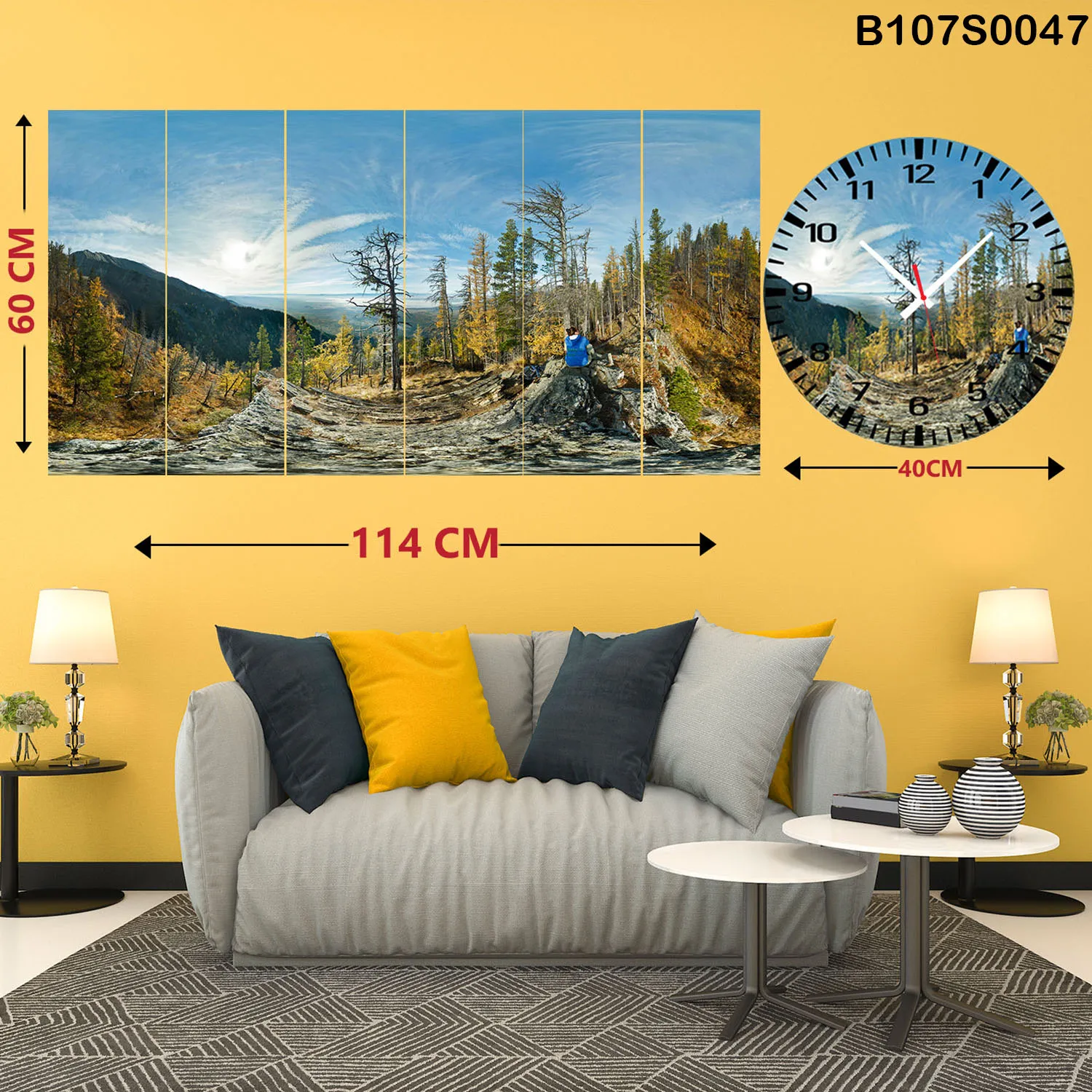 Six Piece Painting with Clock