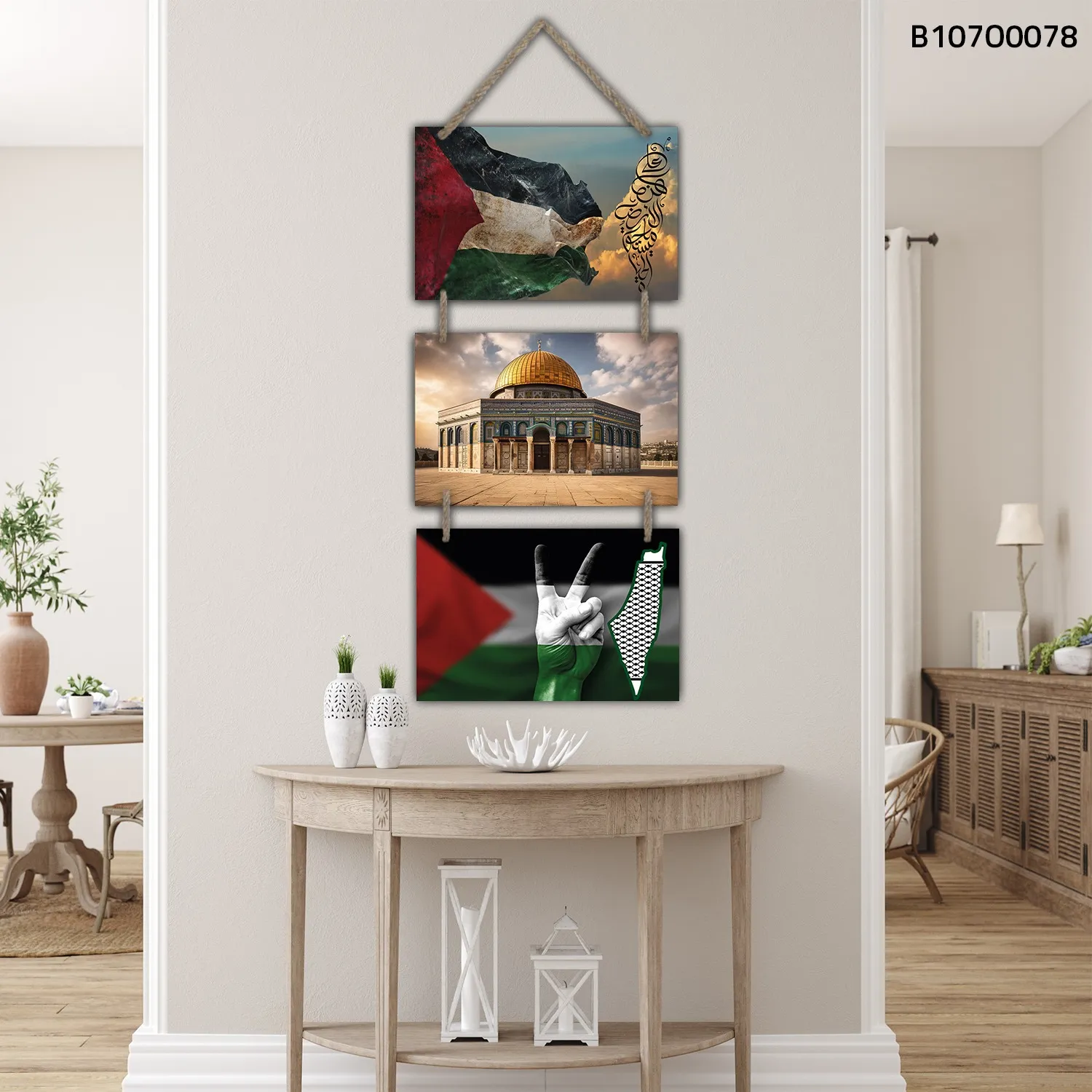 Modern Triptych , Hanging Paintings, Rope Hanging