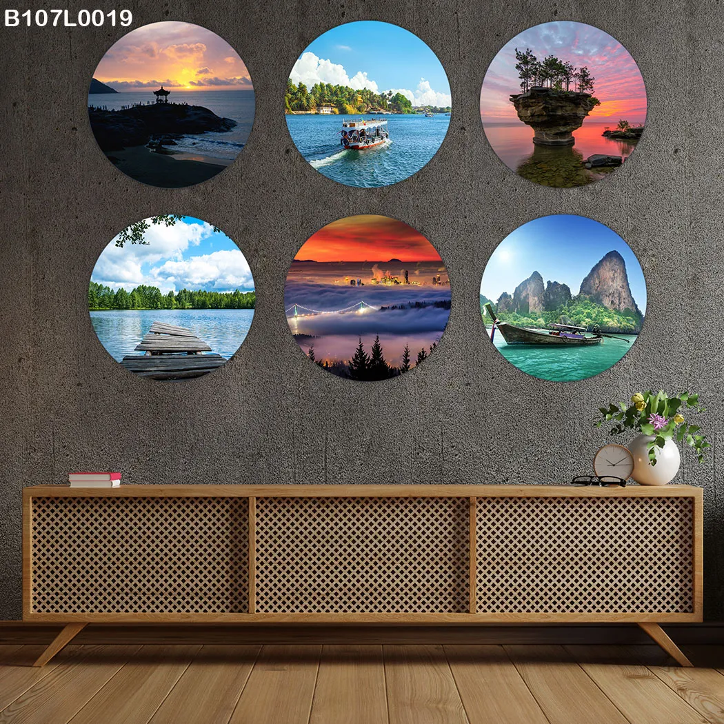 Set of Six Circular Printed Paintings