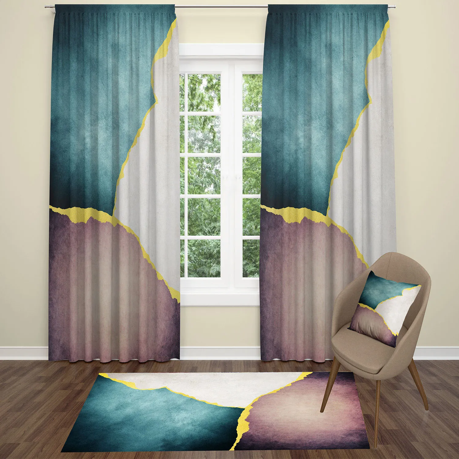 Curtain with Carpet and Pillow Cover Set