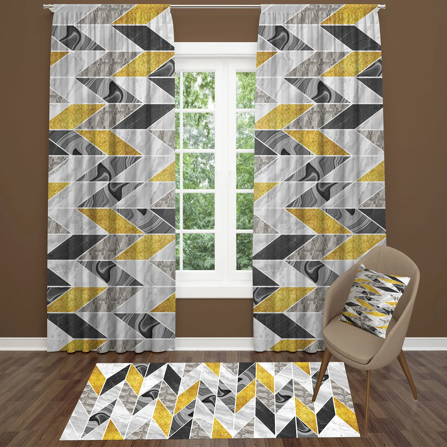 Curtain with Carpet and Pillow Cover Set