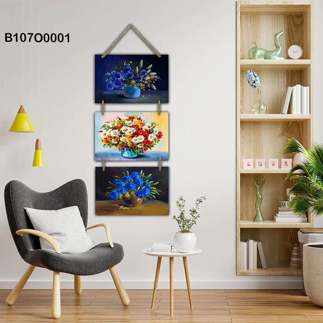 Modern Triptych , Hanging Paintings, Rope Hanging