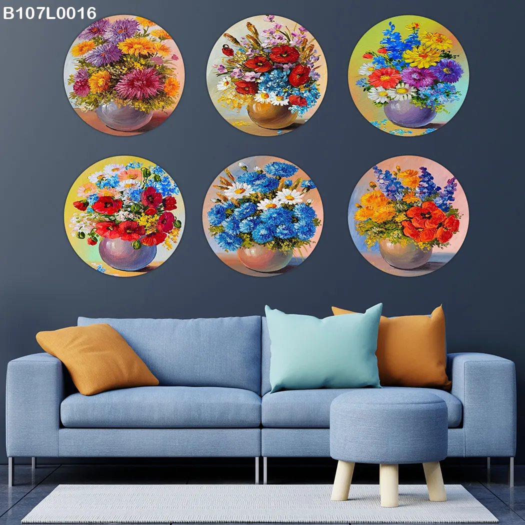 Set of Six Circular Printed Paintings