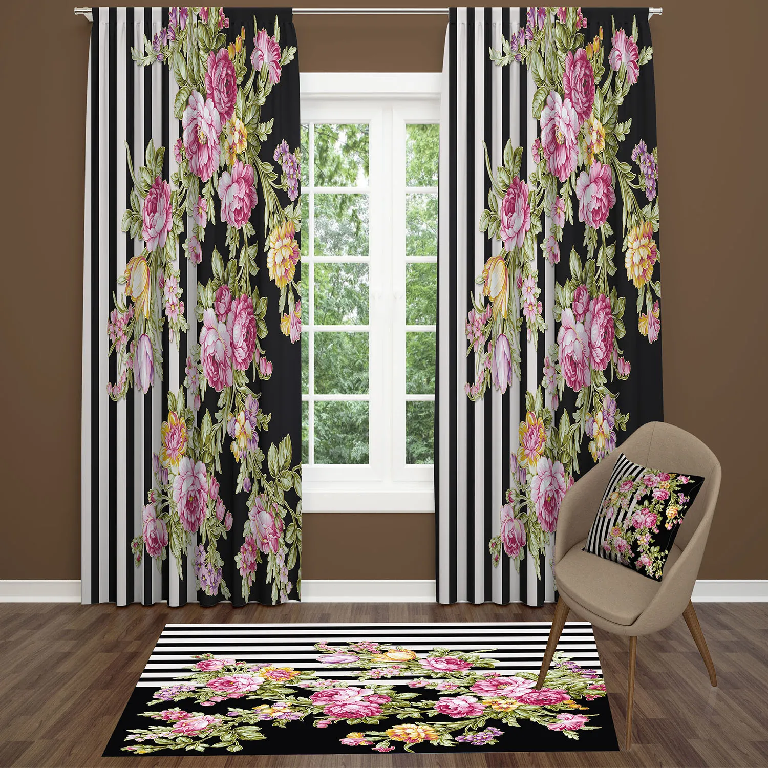 Curtain with Carpet and Pillow Cover Set